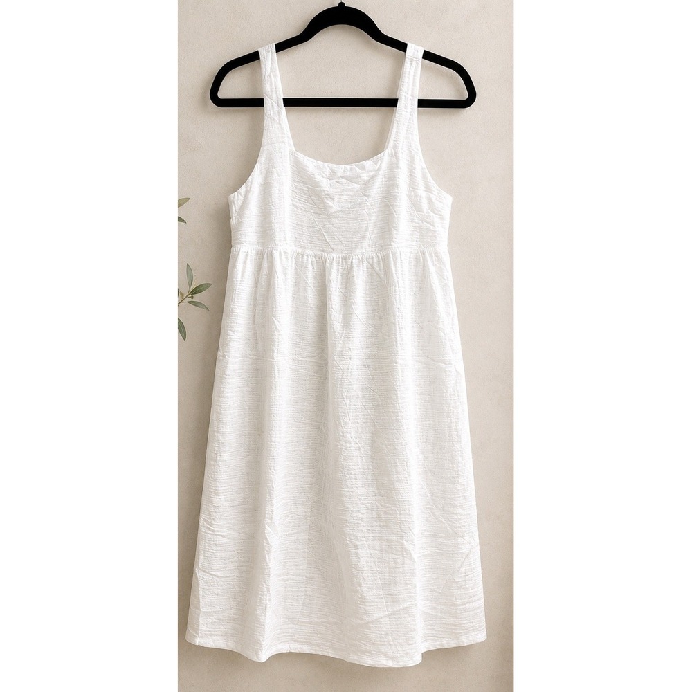 Stars Above White Gauze Midi Dress M NWT Coastal Cottagecore Sundress Pockets - Picture 1 of 7